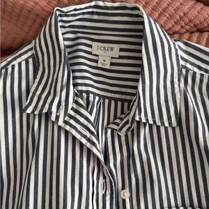 J. Crew women Navy and Ivory Vertical Stripe Button-Down Shirt